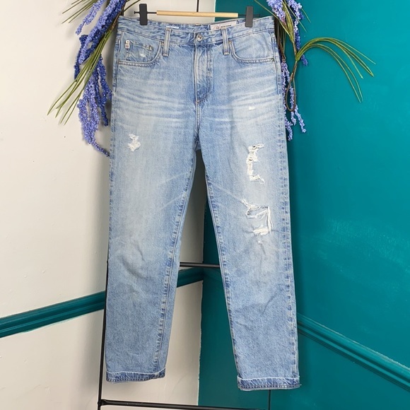 Ag Adriano Goldschmied Denim - AG-ED denim The Isabelle high rise straight crop distressed light wash j…